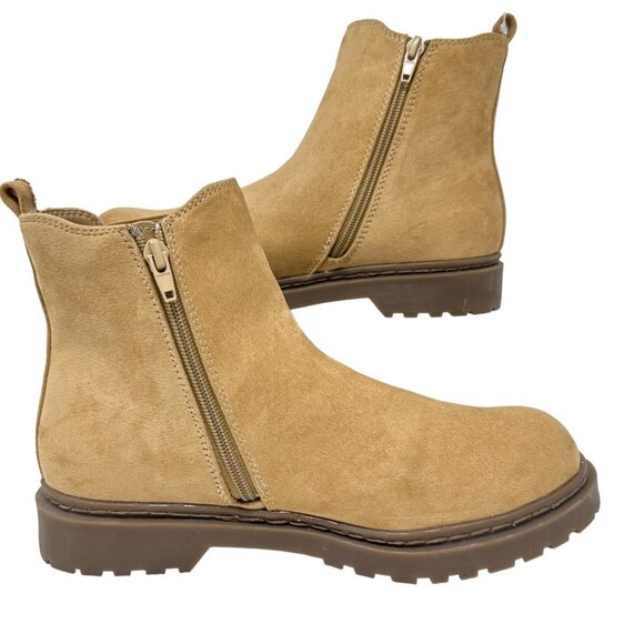 American Eagle Outfitters Womens 9 Tan Faux Suede Chelsea Boot Side Zip Shoes - Picture 13 of 14